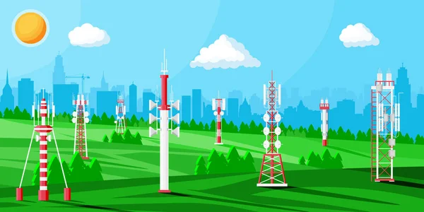 Paisagem de antena de torre celular de transmissão — Vetor de Stock