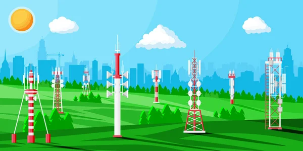 Paisaje de antena de antena de torre celular de transmisión — Archivo Imágenes Vectoriales