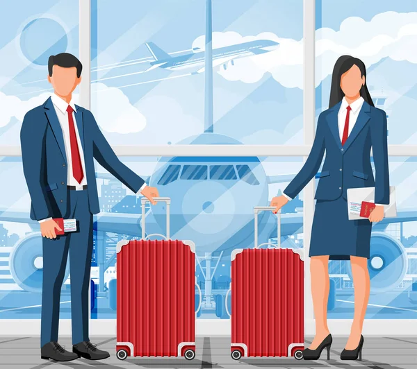 Geschäftsfrau und Mann mit Reisetasche — Stockvektor
