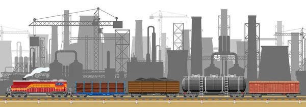 Пейзаж вантажних залізничних перевезень з заводом — стоковий вектор