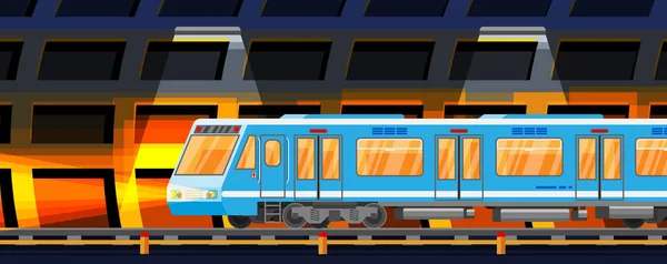 Tren subterráneo detallado coche en túnel. — Vector de stock