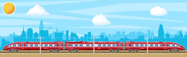 Tren de alta velocidad y paisaje con paisaje urbano. — Vector de stock