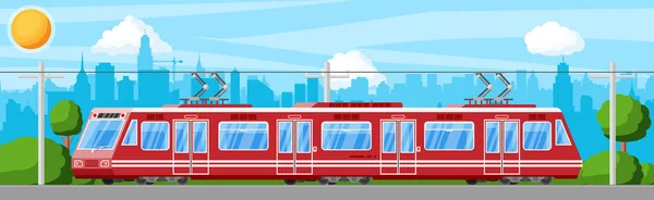 Moderno tram treno Passeggero tram Cityscape. — Vettoriale Stock