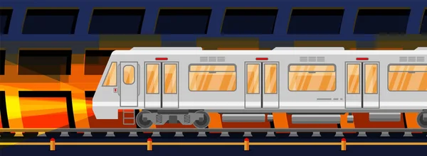 Gedetailleerde ondergrondse treinwagon in Tunnel. — Stockvector