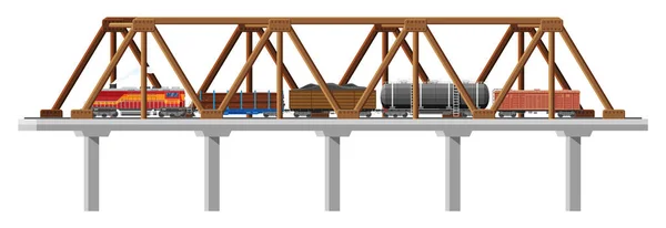 Cargo Train on Bridge — Stock Vector
