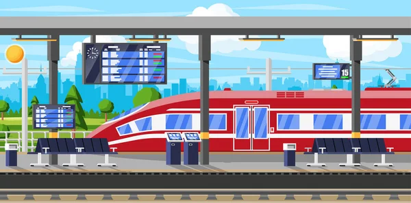 Estación de tren moderna con tren de alta velocidad — Vector de stock