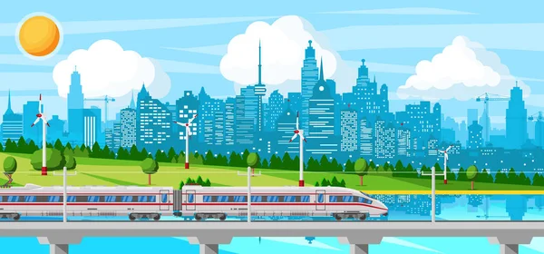 Skytrain und Landschaft mit Stadtbild. — Stockvektor