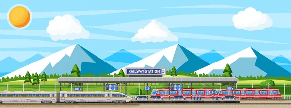 Modern järnvägsstation med höghastighetståg — Stock vektor