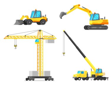 Yapım Makineleri Simgesi Seti. İnşaat Ekipmanı