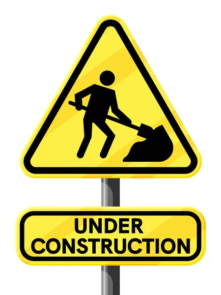 Under Construction Sign with Man Digging Ground. — Stock Vector