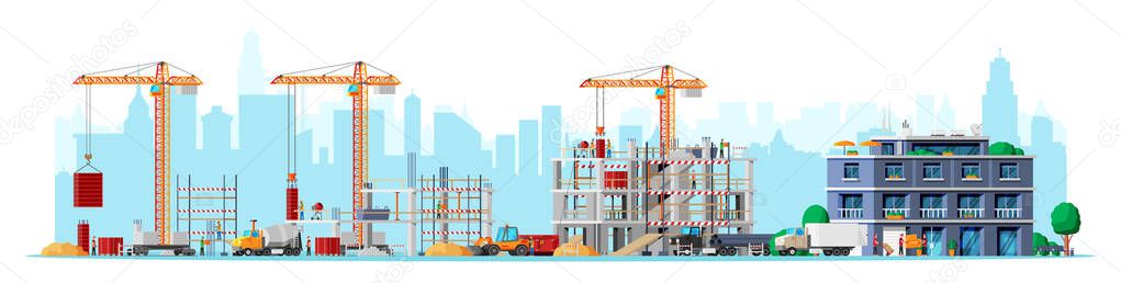 Construction Site Stages Isolated on White.