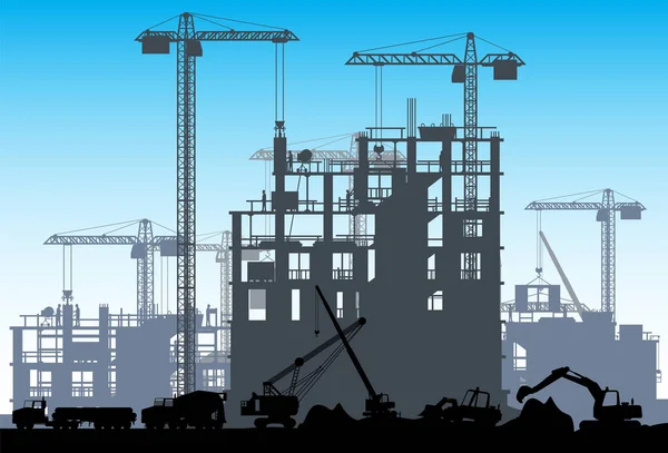 Sitio de construcción Banner Silueta Paisaje. — Vector de stock