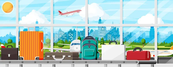 Ζώνη μεταφοράς με αποσκευές επιβατών Διεκδίκηση αποσκευών — Διανυσματικό Αρχείο