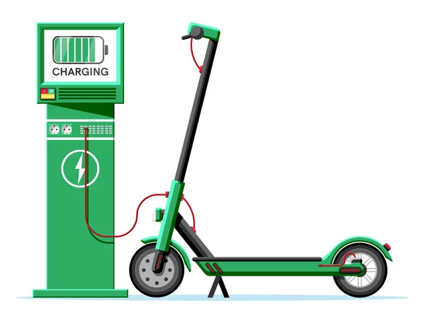 Electric Scooter and Charging Station Isolated. — Stock Vector