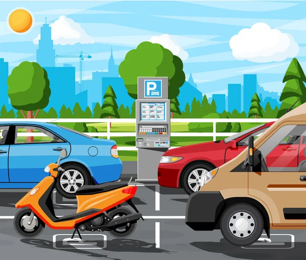 Betala för parkering med parkeringsmätare — Stock vektor