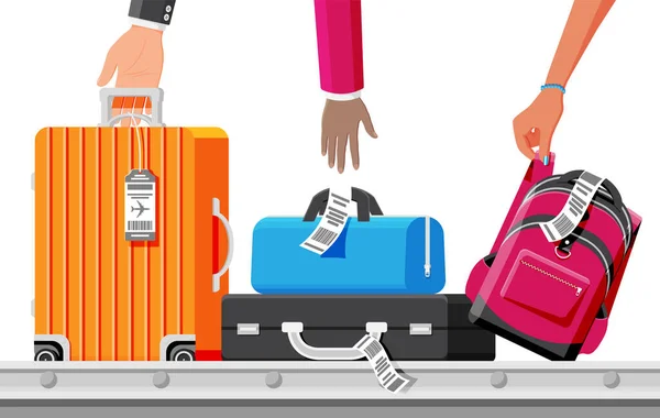Pasek transportowy z bagażem pasażerskim Odbiór bagażu — Wektor stockowy