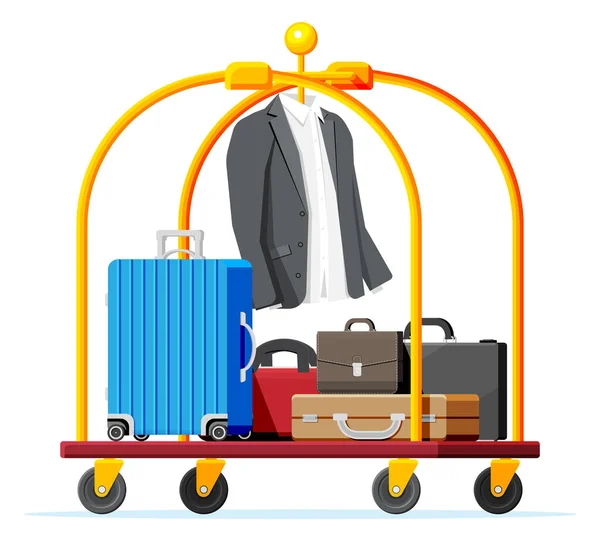 Carro de equipaje del hotel lleno de bolsas aisladas — Vector de stock