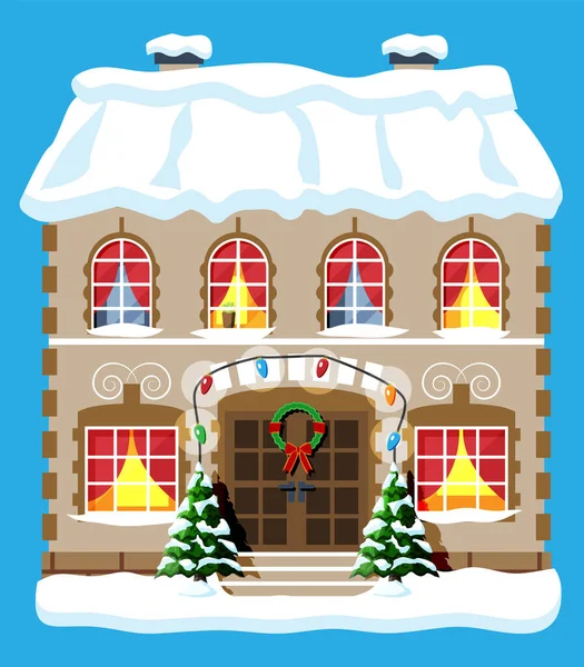 Casa da cidade coberto de neve —  Vetores de Stock