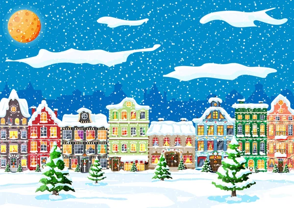 Cartão de Natal com Paisagem Urbana e Neve. —  Vetores de Stock