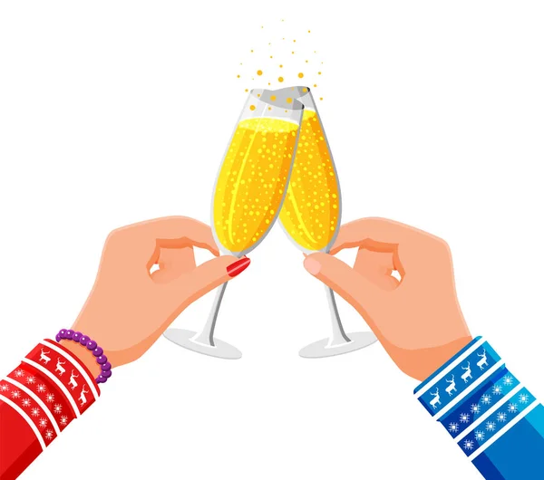 Triturar la copa en las manos, beber champán. — Archivo Imágenes Vectoriales
