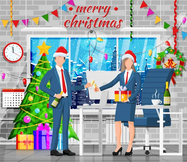 Weihnachten und Neujahr Büroarbeitsplätze — Stockvektor