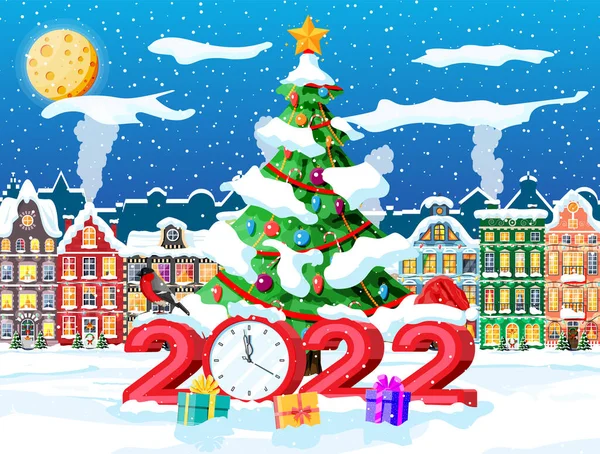 2022 Рождественская открытка с городским пейзажем — стоковый вектор