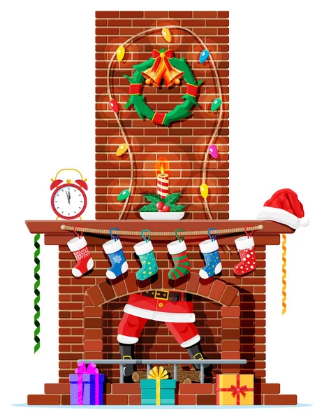 Père Noël coincé dans la cheminée. — Image vectorielle