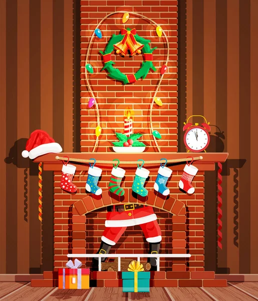 Santa Claus atrapado en la chimenea. — Vector de stock