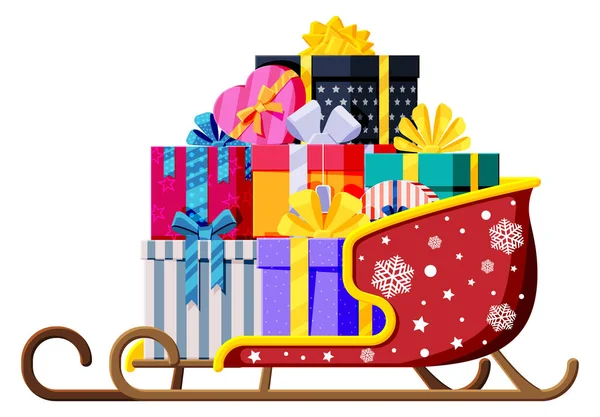 Noel Baba hediye kutularıyla kızak yapıyor. — Stok Vektör