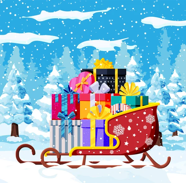 Weihnachtsmann-Schlitten mit Geschenkboxen — Stockvektor