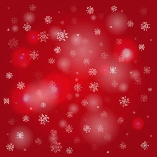 Снежинки и размытые огни на темно-красном фоне — стоковый вектор