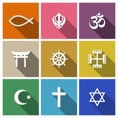World religion symbols flat set  clipart