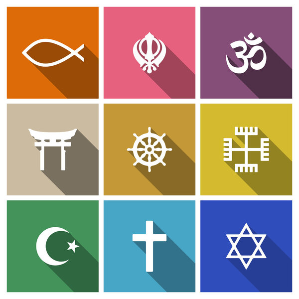 World religion symbols flat set 