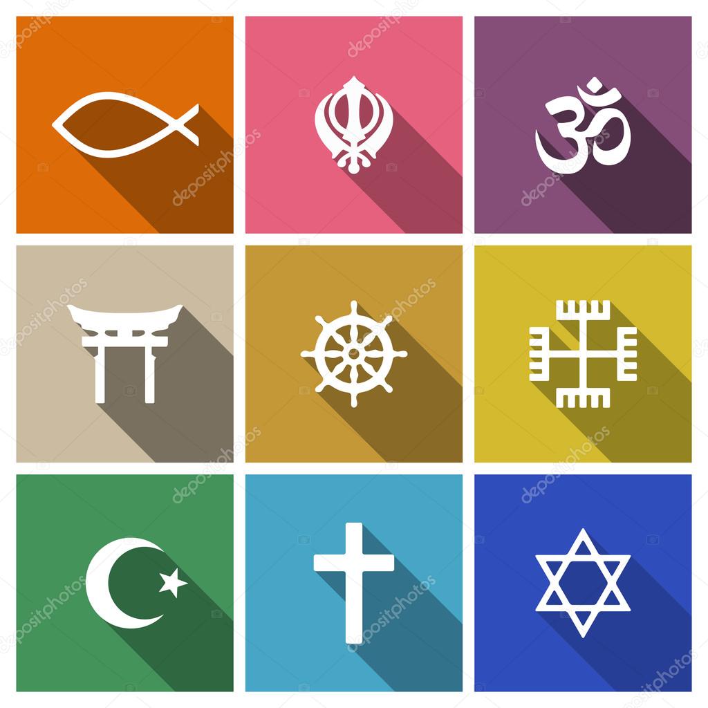 World religion symbols flat set with christian, Jewish, Islam etc