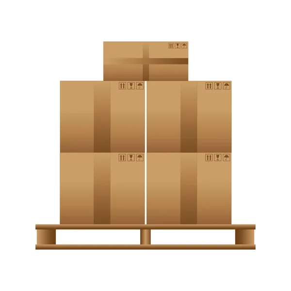 Palet de madera con cajas de cartón — Vector de stock