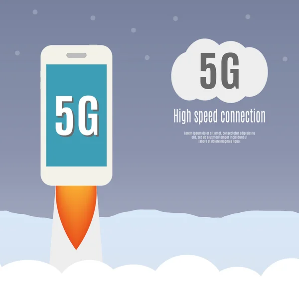 Modelo 5g com voar smartphone . — Vetor de Stock