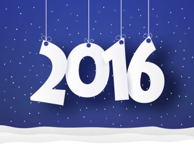 Yeni yıl kelime Konu kar ve konfeti ile asılı