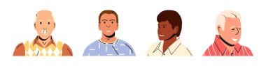 Diverse group of men avatars. Happy male character set for social media profile or user icon. Flat style illustration for website or application.