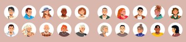 Diverse group of men and women avatar set for user profile or social media app. Flat style vector collection of happy people.