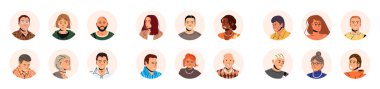 Diverse set of avatar icons featuring men and women with different appearances and ages for social media and user profile pictures.