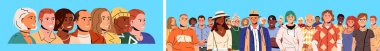 Diverse group of men and women of different ages and races. Social diversity and global community concept. Unity and equality illustration.