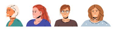 Set of four women headshot. Diverse female avatar collection for user profile and website design in a simple flat style.