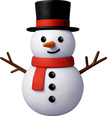 Cute 3D snowman with a black top hat