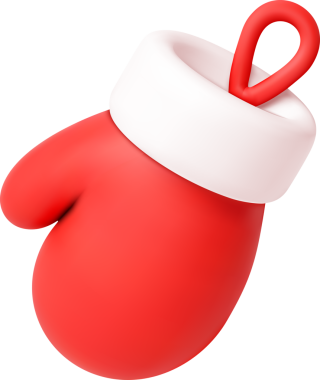 Kırmızı Noel eldiveni beyaz manşet ve halkayla asılı.