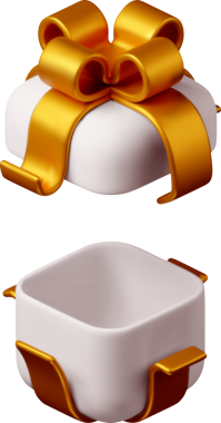 3D open gift box with ribbon. Gift box 3d white gold.