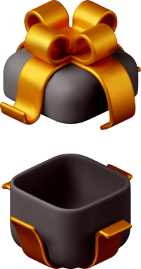 3D open gift box with ribbon. Gift box 3d black gold.
