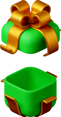 3D open gift box with ribbon. Gift box 3d green.