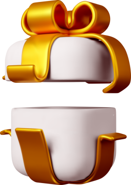 3D open gift box with ribbon. Gift box 3d white gold