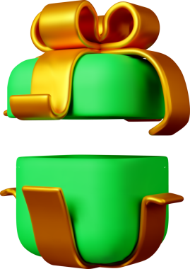 3D open gift box with ribbon. Gift box 3d green