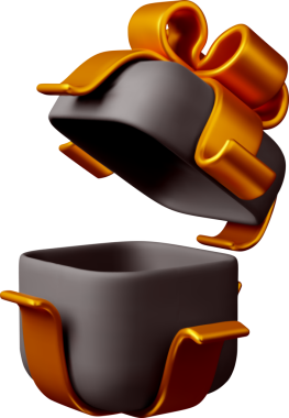 3D open gift box with ribbon. side 3d black gold.